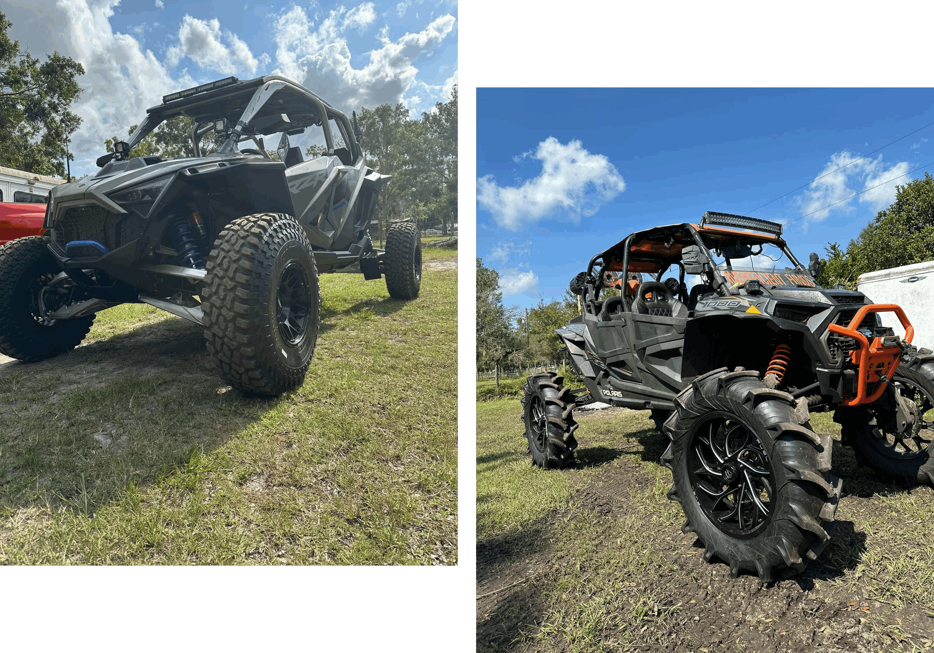 14 Two pictures of a buggy and off road vehicle.