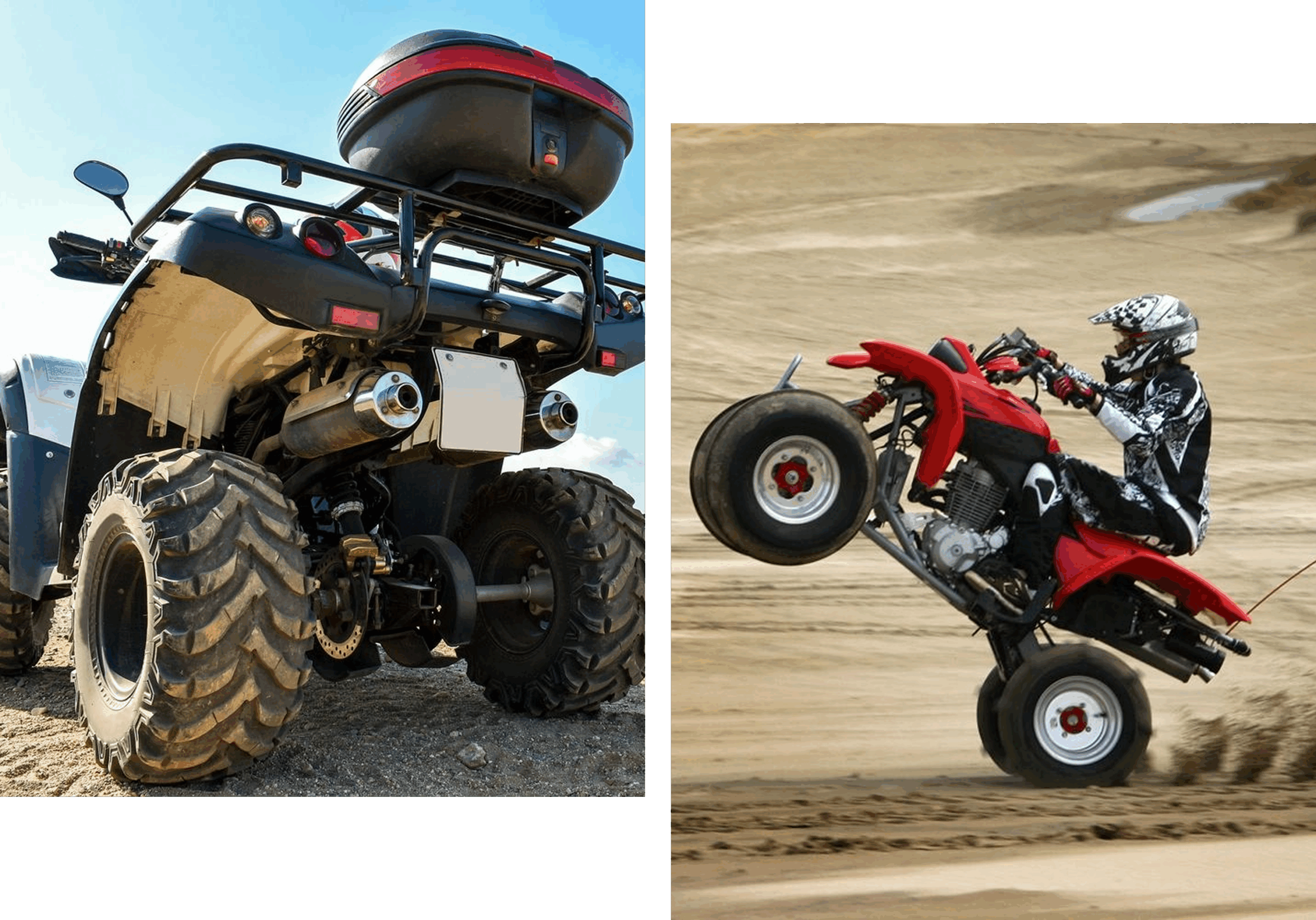 15 Two pictures of a four wheeler and one atv.